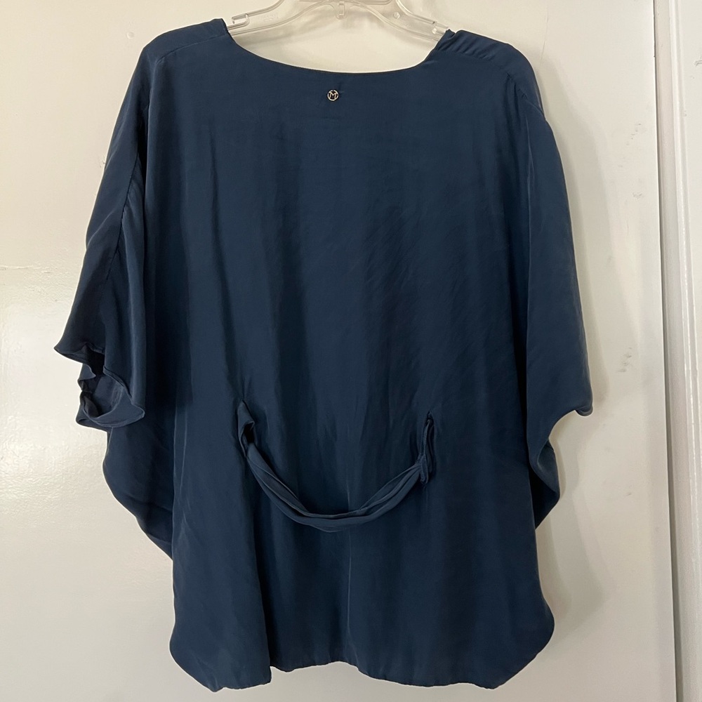 Marie Oliver Silk Caftan Blouse Navy Tie Front Boho Small - Picture 5 of 7